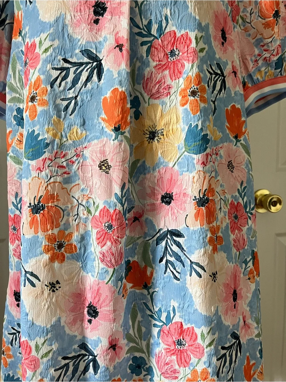 Umgee Floral Puff Sleeve Split Neck Shift Dress Sz M EUC - Picture 5 of 9